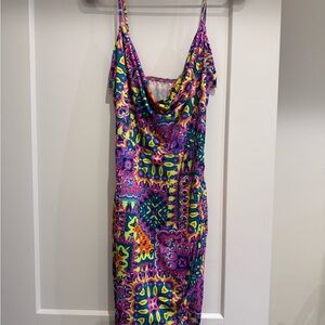 Vibrant Multicolor Cowl Neck Slip Dress